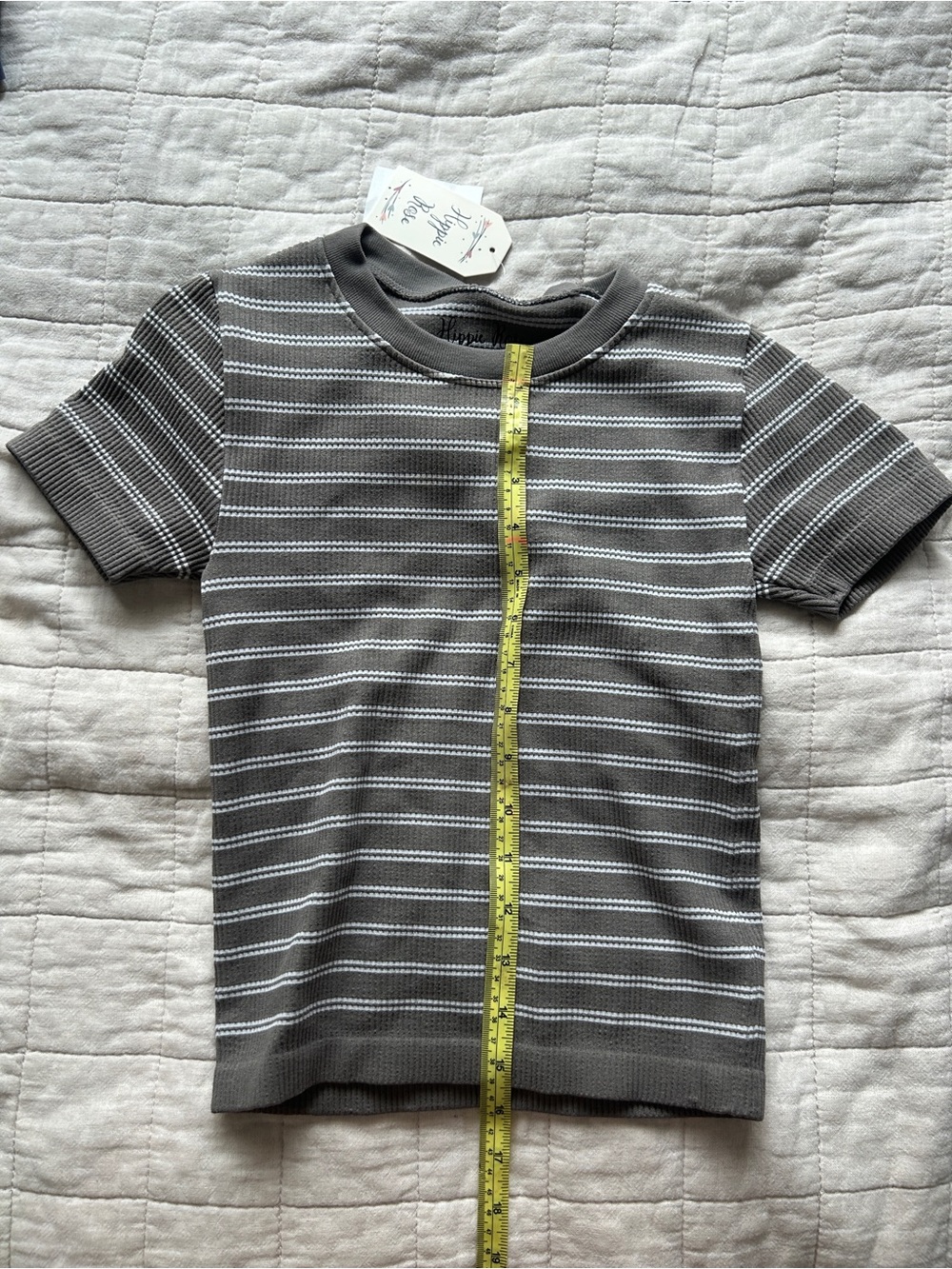 Hippie Rose Gray & White Striped Short-Sleeve Knit Top